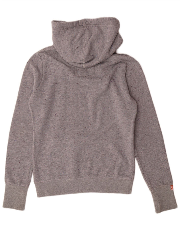 SUPERDRY Womens Graphic Hoodie Jumper UK 14 Medium Grey Flecked Polyester