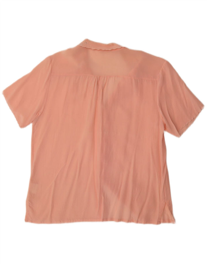 Vintage Womens Short Sleeve Shirt Blouse UK 14 Medium Pink Silk