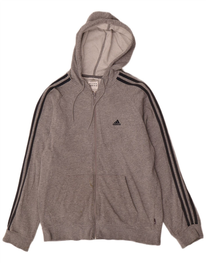 ADIDAS Mens Zip Hoodie Sweater Medium Grey Flecked Cotton