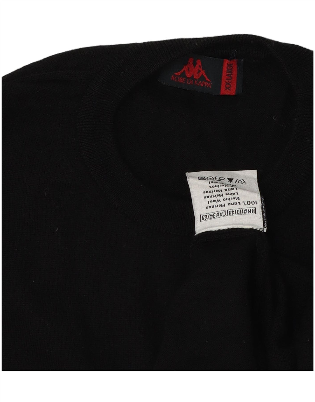 Kappa Mens Crew Neck Jumper Sweater 2XL Black Merino Wool
