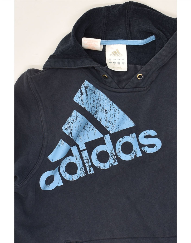 ADIDAS Boys Graphic Hoodie Jumper 14-15 Years Navy Blue Cotton | Vintage Adidas | Thrift | Second-Hand Adidas | Used Clothing | Messina Hembry 