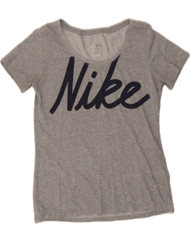 NIKE Womens Dri Fit Graphic T-Shirt Top UK 12 Medium Grey Cotton Vintage Nike and Second-Hand Nike from Messina Hembry 