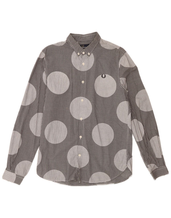 Fred Perry Mens Shirt Medium Black Polka Dot Cotton
