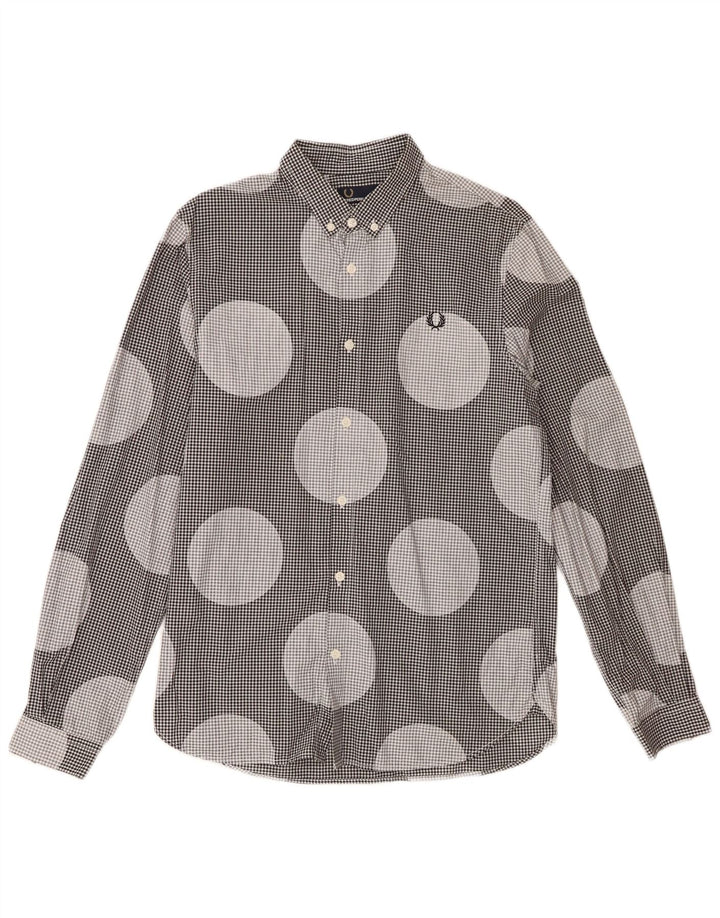 Fred Perry Mens Shirt Medium Black Polka Dot Cotton