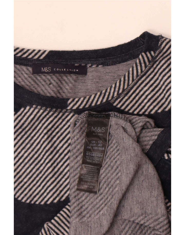 Marks & Spencer Womens Top 3/4 Sleeve UK 12 Medium Navy Blue Geometric