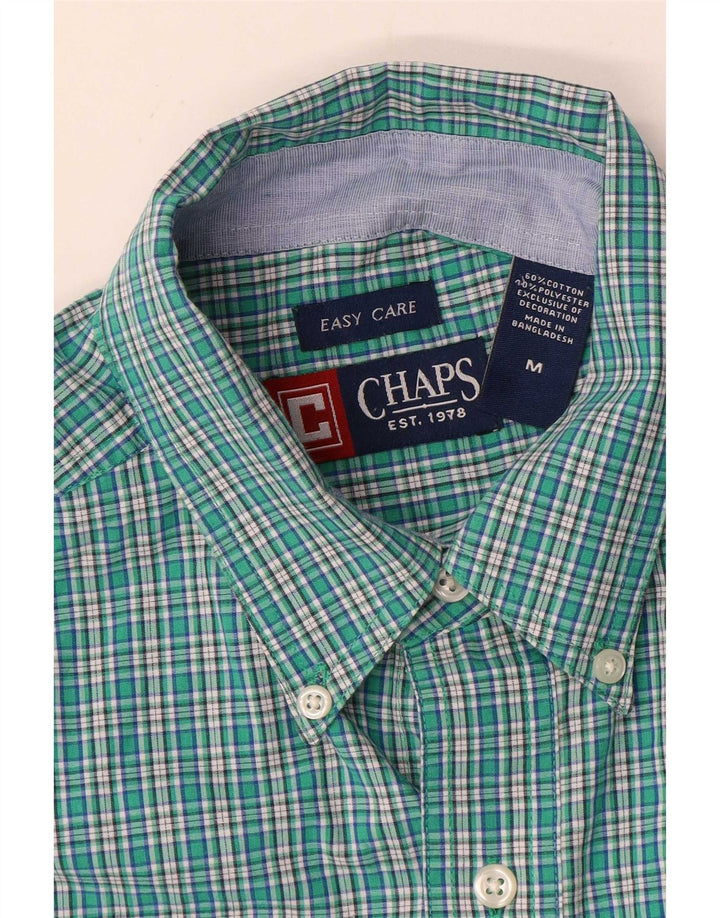 Chaps Mens Short Sleeve Shirt Medium Green Gingham Cotton