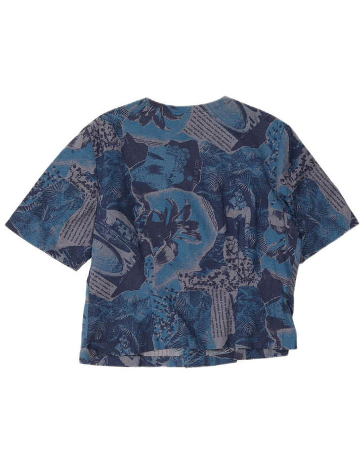 Vintage Womens Graphic Short Sleeve Shirt Blouse UK 14 Medium Blue