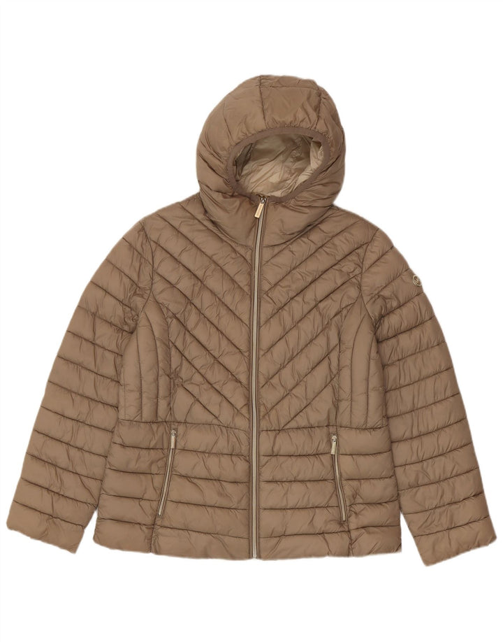 Michael Kors Womens Hooded Padded Jacket UK 16 Large Brown Nylon