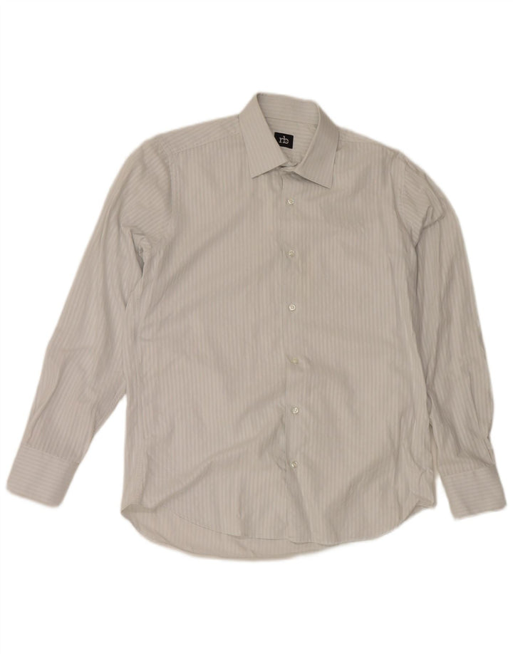 Roccobarocco Mens Shirt Size 40 15 3/4 Medium White Pinstripe Cotton
