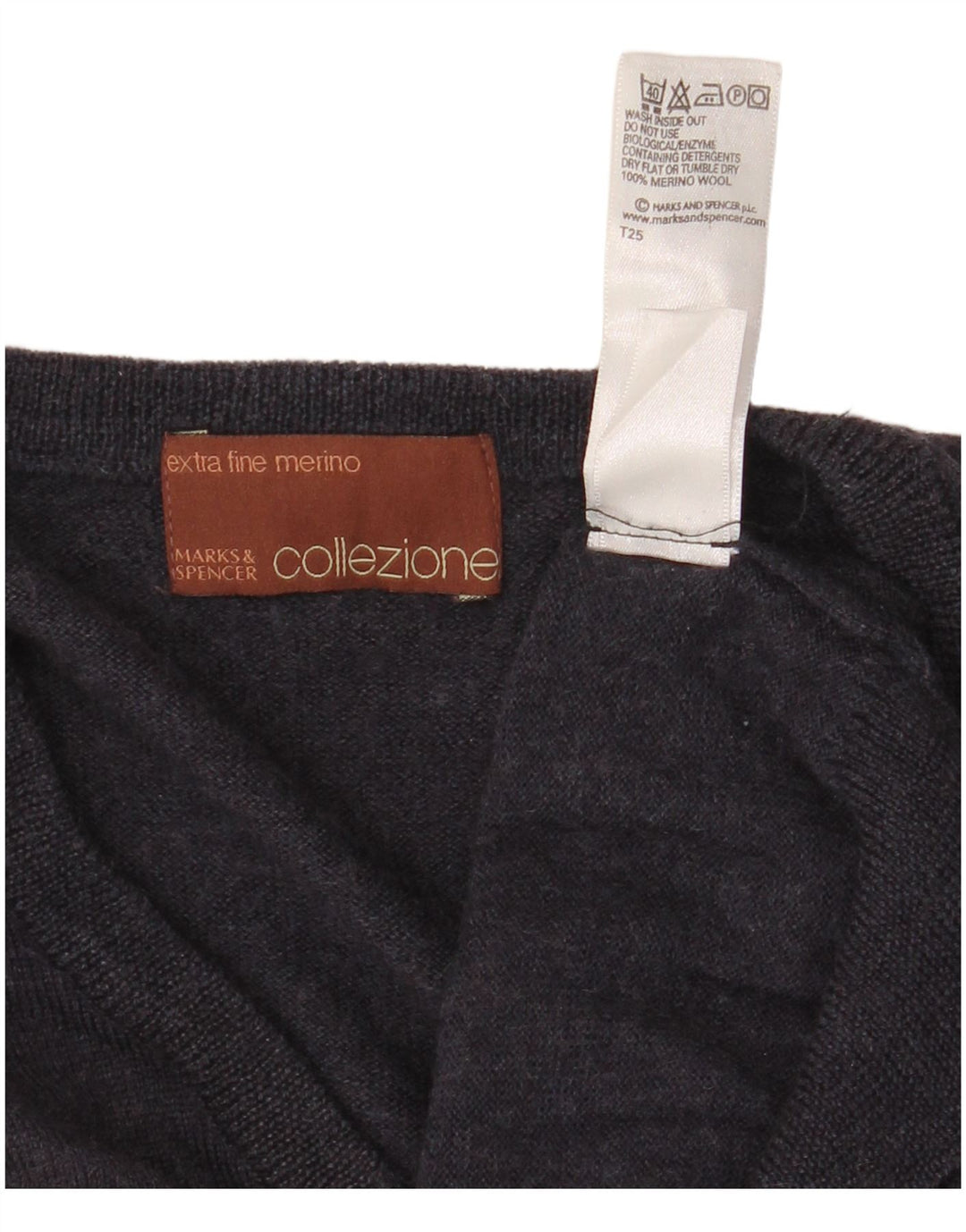 Marks & Spencer Mens Vest Tank Top XL Navy Blue Merino Wool