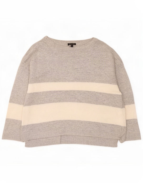 Massimo Dutti Womens Boat Neck Jumper Sweater UK 10 Small Grey Striped