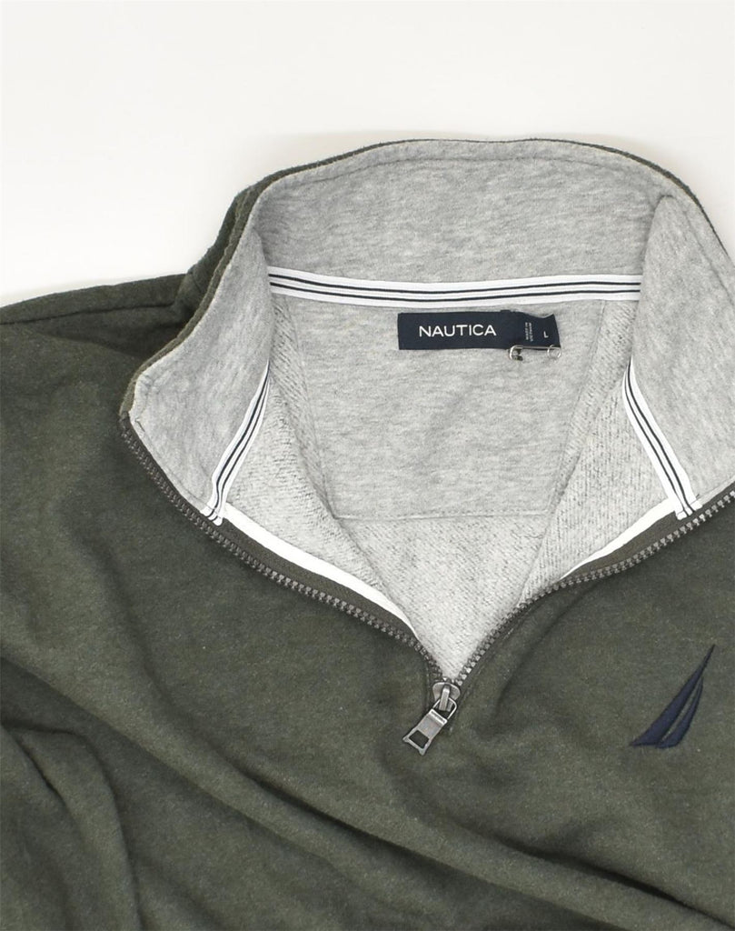 NAUTICA Mens Zip Neck Sweatshirt Jumper Large Green Cotton | Vintage Nautica | Thrift | Second-Hand Nautica | Used Clothing | Messina Hembry 