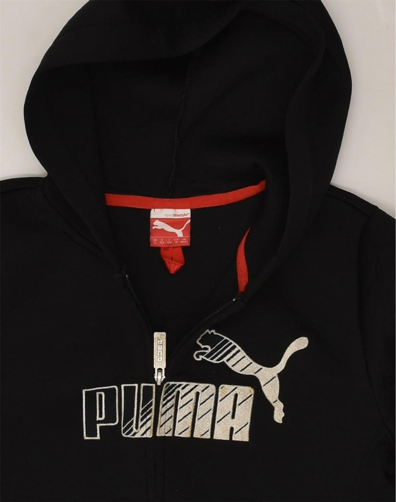 PUMA Girls Graphic Zip Hoodie Sweater 11-12 Years Black Polyester | Vintage Puma | Thrift | Second-Hand Puma | Used Clothing | Messina Hembry 