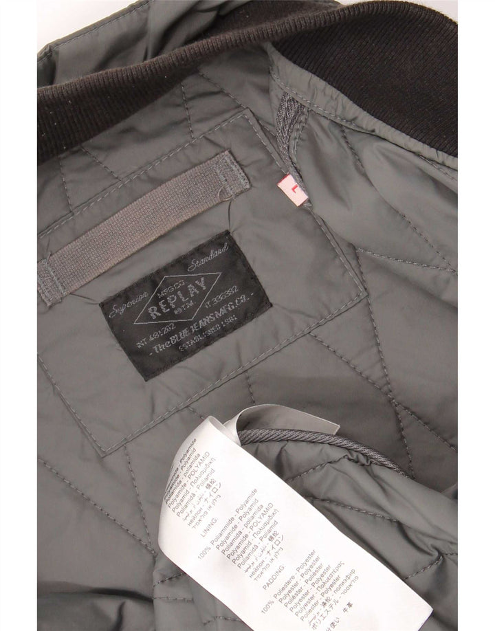 Replay Mens Quilted Jacket UK 40 Large Grey Colourblock Polyamide