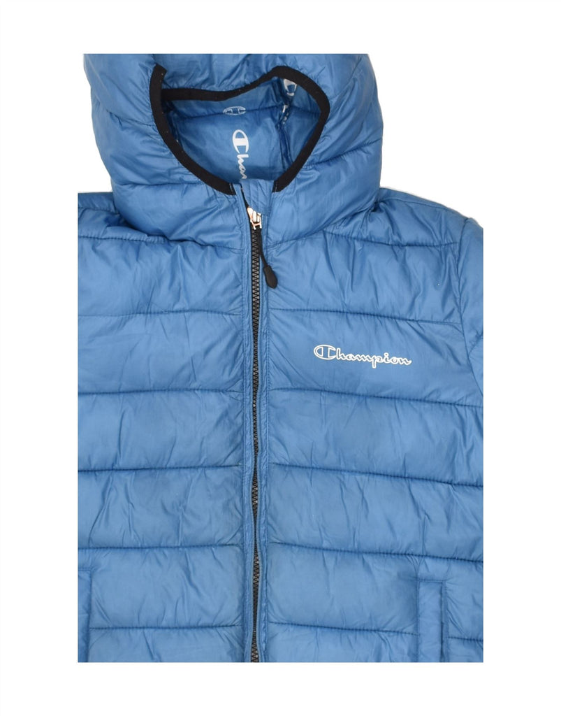 CHAMPION Boys Hooded Padded Jacket 10-11 Years Blue Polyester | Vintage Champion | Thrift | Second-Hand Champion | Used Clothing | Messina Hembry 