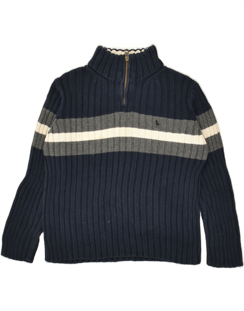 RALPH LAUREN Boys Zip Neck Jumper Sweater 6-7 Years Navy Blue Colourblock | Vintage Ralph Lauren | Thrift | Second-Hand Ralph Lauren | Used Clothing | Messina Hembry 