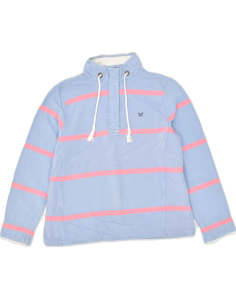 CREW CLOTHING Womens Zip Neck Sweatshirt Jumper UK 14 Large  Blue Striped | Vintage Crew Clothing | Thrift | Second-Hand Crew Clothing | Used Clothing | Messina Hembry 