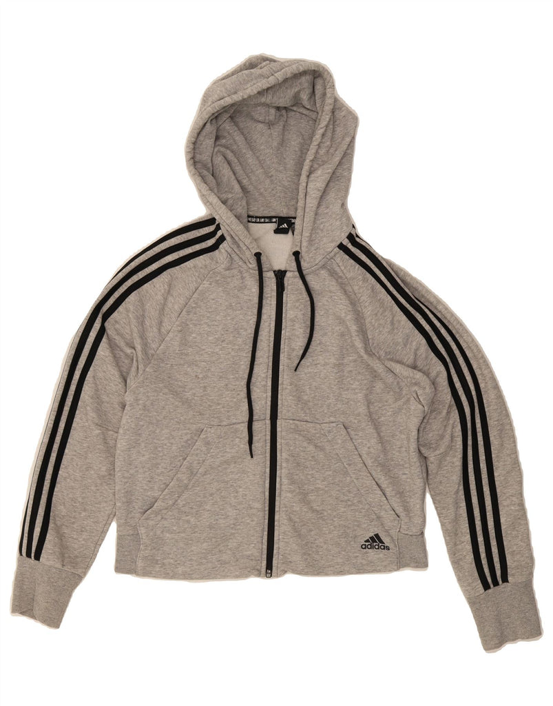 ADIDAS Womens Oversized Zip Hoodie Sweater UK 8/10 Small Grey Cotton Vintage Adidas and Second-Hand Adidas from Messina Hembry 