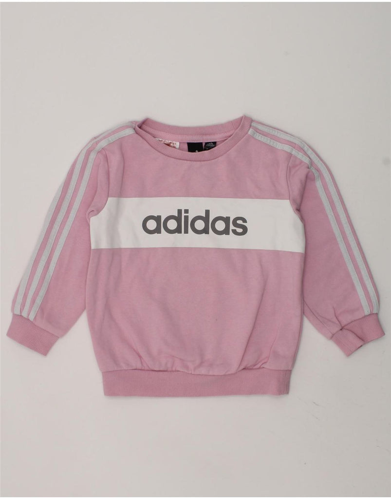 ADIDAS Baby Girls Graphic Sweatshirt Jumper 18-24 Months Pink Colourblock | Vintage Adidas | Thrift | Second-Hand Adidas | Used Clothing | Messina Hembry 