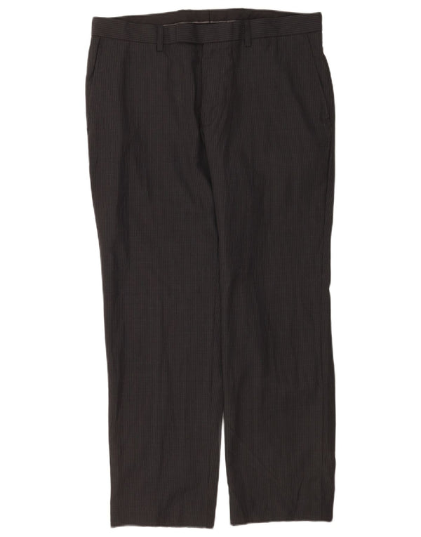 Marks & Spencer Mens Regular Fit Casual Trousers W34 L29 Grey Striped Wool