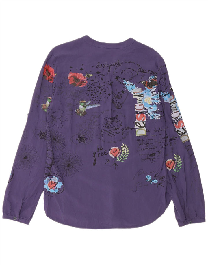 Desigual Womens Pullover Shirt UK 14 Medium Navy Blue Floral Viscose