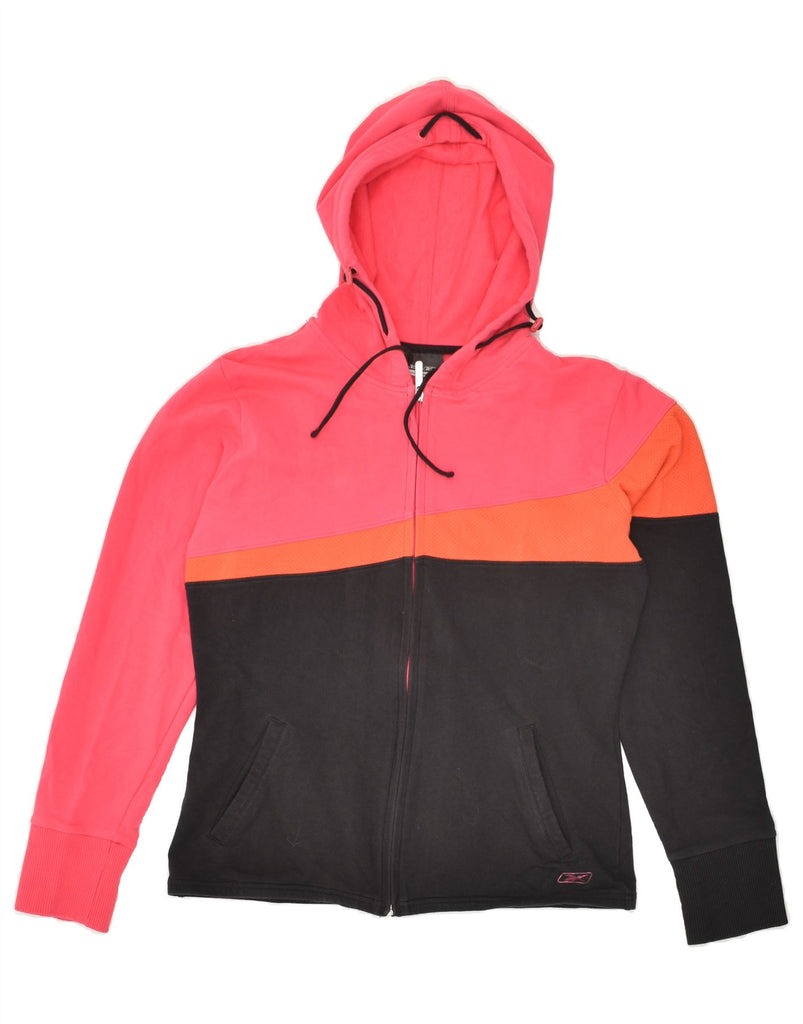 REEBOK Womens Zip Hoodie Sweater UK 18 XL Pink Colourblock Cotton | Vintage Reebok | Thrift | Second-Hand Reebok | Used Clothing | Messina Hembry 