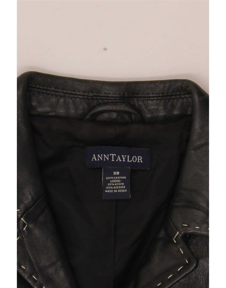 Ann Taylor Womens 4 Button Leather Blazer Jacket UK 6 XS Black