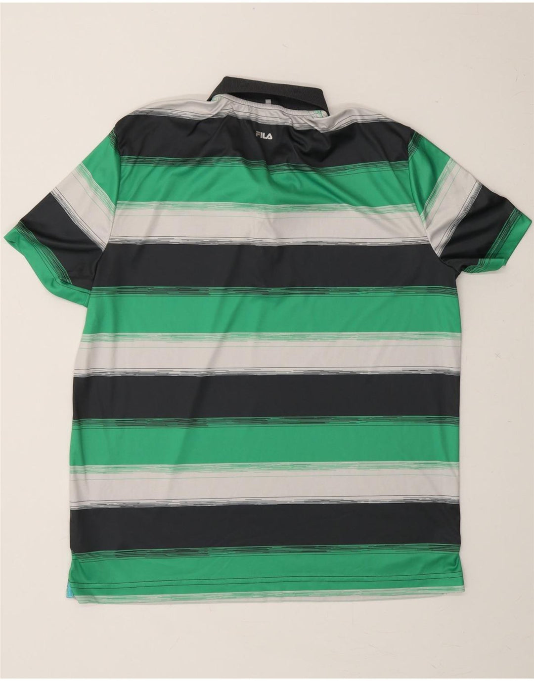 FILA Mens Polo Shirt IT 52 Large Green Striped Polyester Vintage Fila and Second-Hand Fila from Messina Hembry 