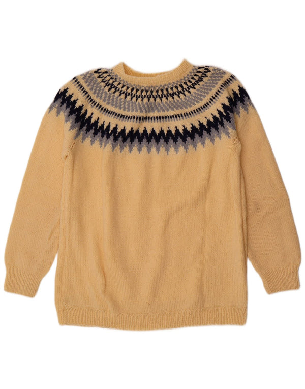 Vintage Mens Crew Neck Jumper Sweater Medium Yellow Fair Isle