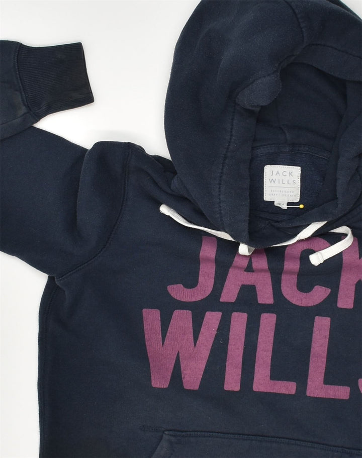 JACK WILLS Womens Graphic Hoodie Jumper UK 6 XS Navy Blue Cotton | Vintage Jack Wills | Thrift | Second-Hand Jack Wills | Used Clothing | Messina Hembry 