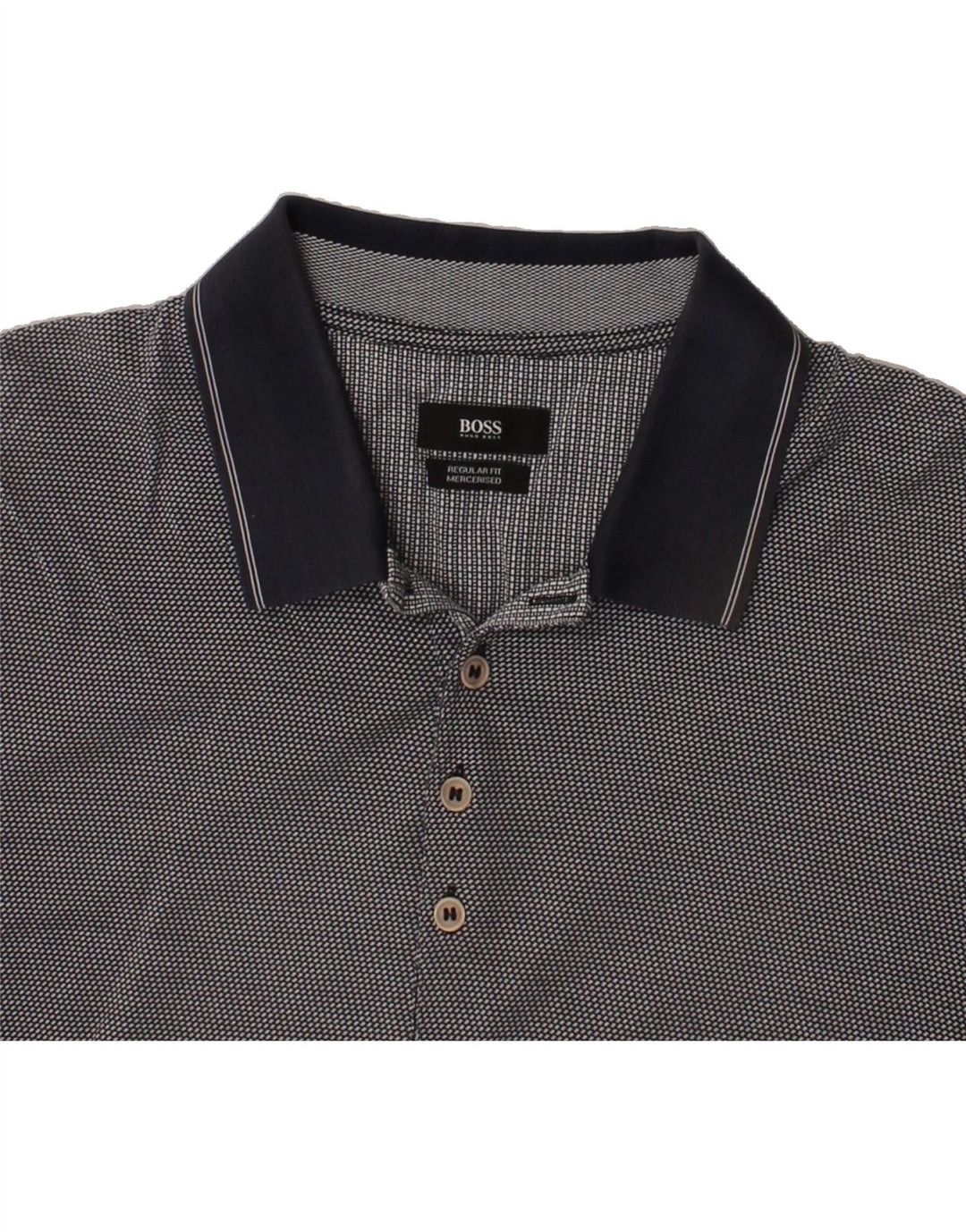HUGO BOSS Mens Regular Fit Polo Shirt Medium Navy Blue Spotted Vintage Hugo Boss and Second-Hand Hugo Boss from Messina Hembry 
