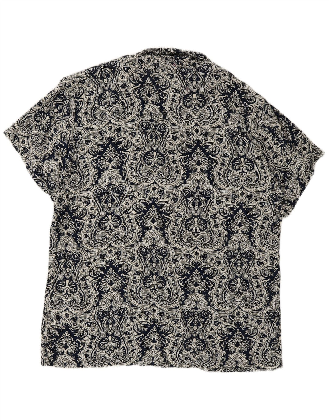 Vintage Mens Short Sleeve Shirt Large Navy Blue Paisley