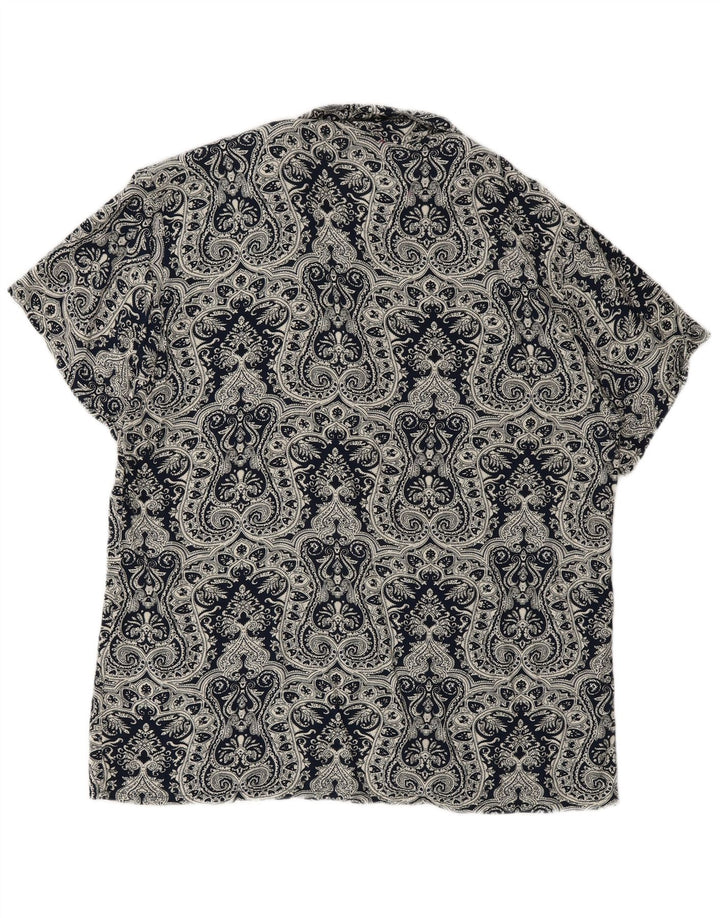 Vintage Mens Short Sleeve Shirt Large Navy Blue Paisley