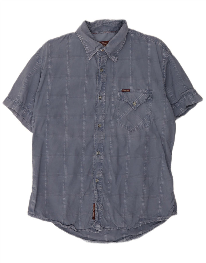 Marlboro Classics Mens Short Sleeve Shirt Large Blue Check Cotton