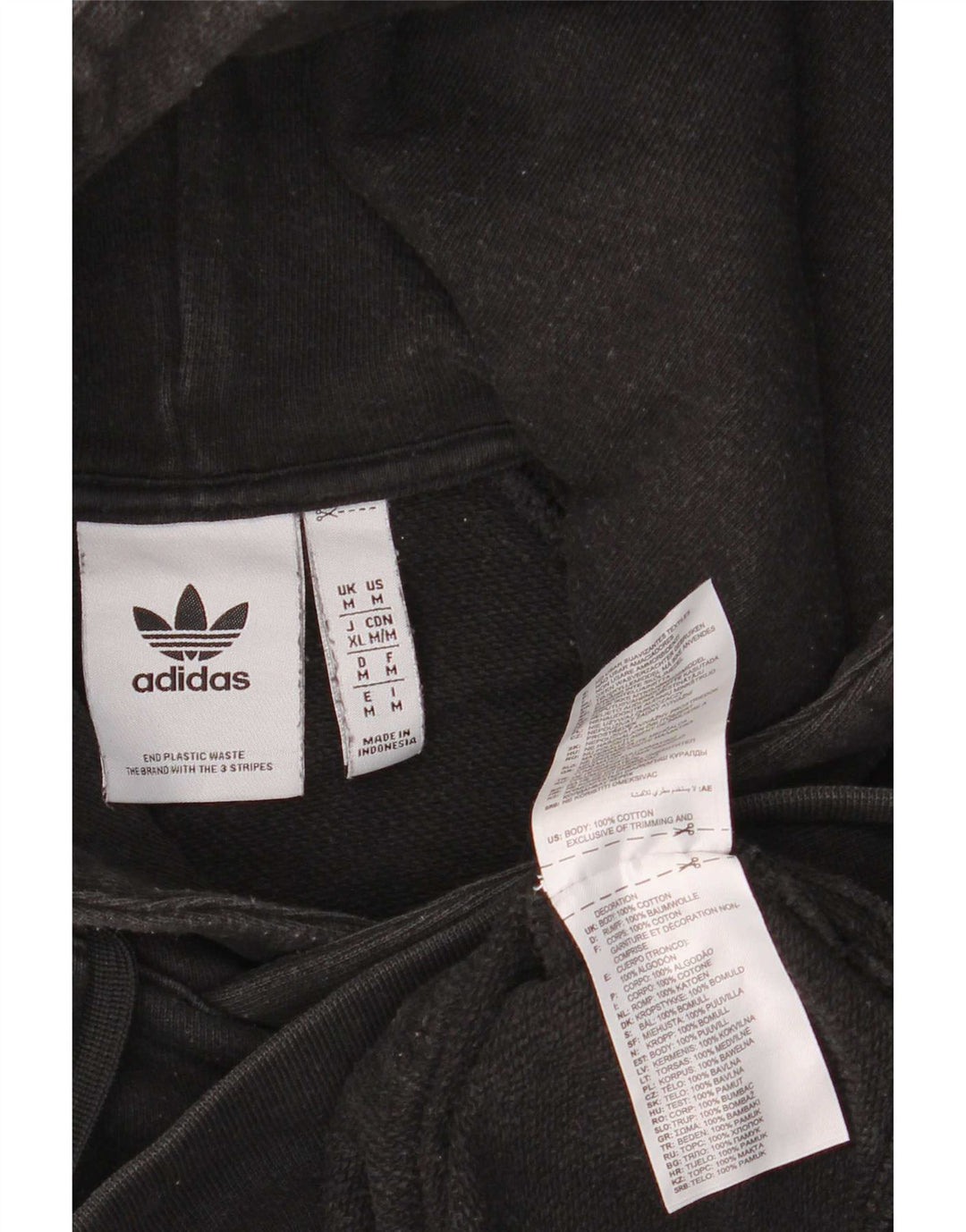 Adidas Mens Hoodie Jumper Medium Black Cotton
