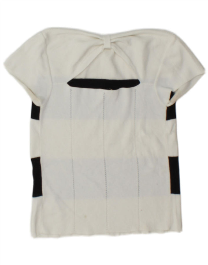 Emporio Armani Womens Crop Off Shoulder Top IT 42 Medium White Striped
