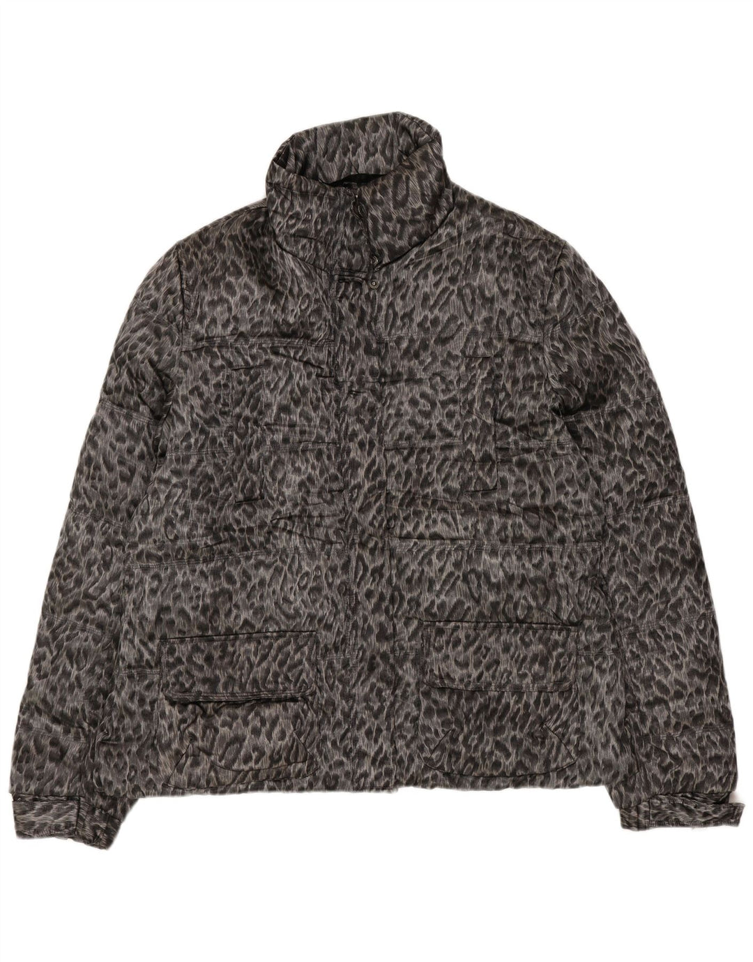 Zara Womens Padded Jacket UK 18 XL Grey Animal Print Polyester