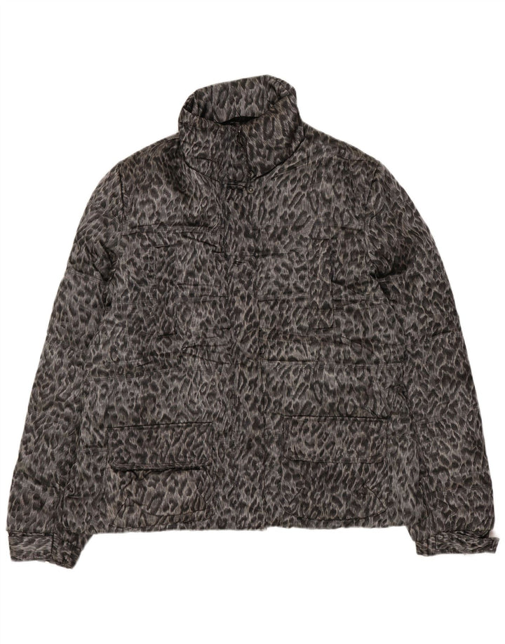 Zara Womens Padded Jacket UK 18 XL Grey Animal Print Polyester
