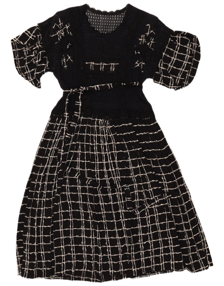 VINTAGE Womens Crochet Maxi Dress UK 12 Medium Black Check