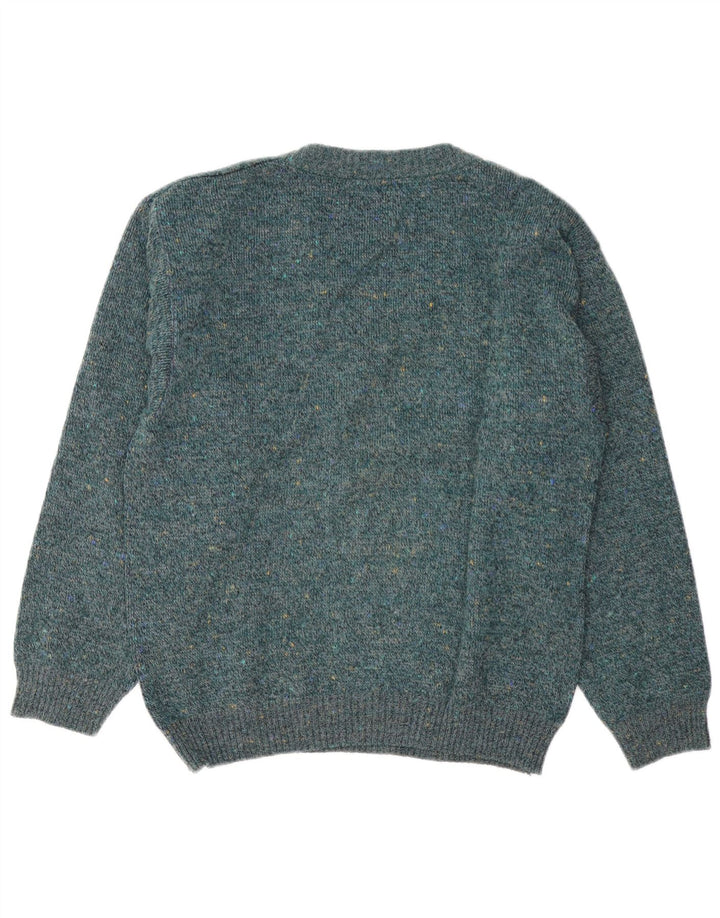 Vintage Mens V-Neck Jumper Sweater Large Green Geometric