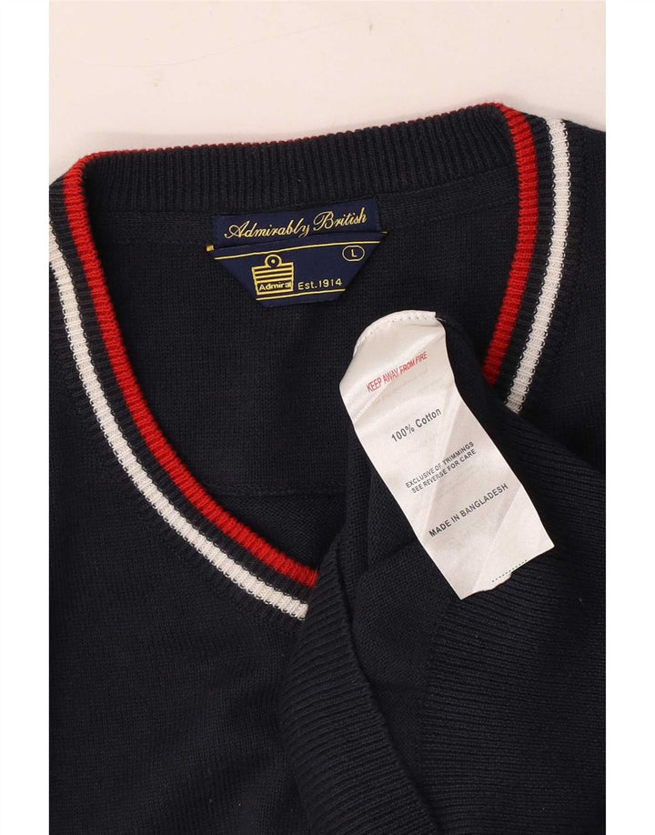 Admiral Mens Regular Fit V-Neck Jumper Sweater Large Navy Blue Cotton