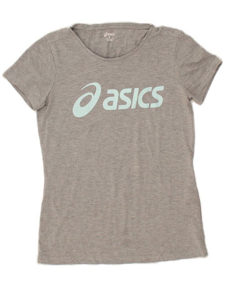 ASICS Womens Graphic T-Shirt Top UK 12 Medium Grey Cotton Vintage Asics and Second-Hand Asics from Messina Hembry 