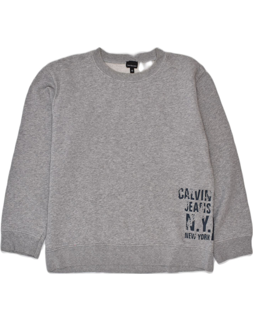 CALVIN KLEIN Boys Graphic Sweatshirt Jumper 9-10 Years Grey Cotton | Vintage Calvin Klein | Thrift | Second-Hand Calvin Klein | Used Clothing | Messina Hembry 