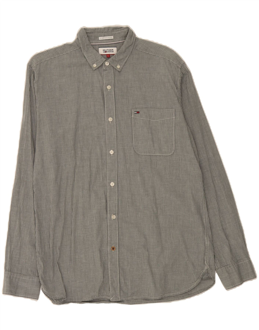 TOMMY HILFIGER Mens Shirt Large Grey Check Cotton Vintage Tommy Hilfiger and Second-Hand Tommy Hilfiger from Messina Hembry 