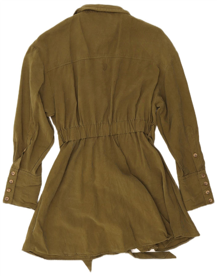 Zara Womens Shirt Dress UK 12 Medium Khaki Viscose