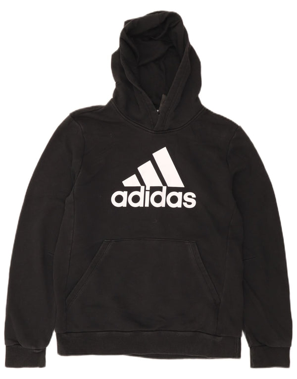 Adidas Boys Graphic Hoodie Jumper 13-14 Years Black Cotton