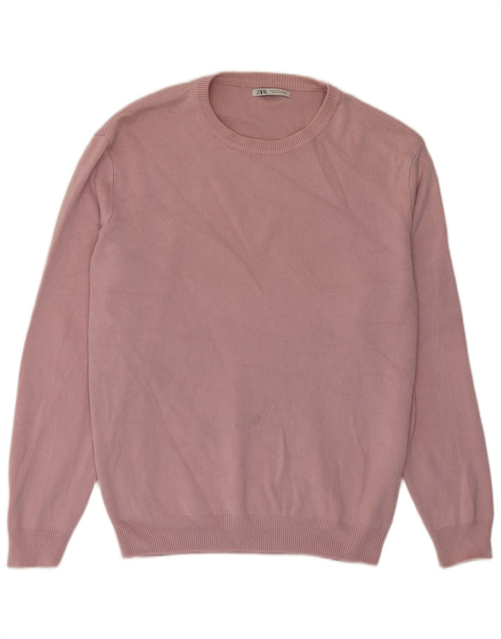 Zara Mens Crew Neck Jumper Sweater Medium Pink Cotton