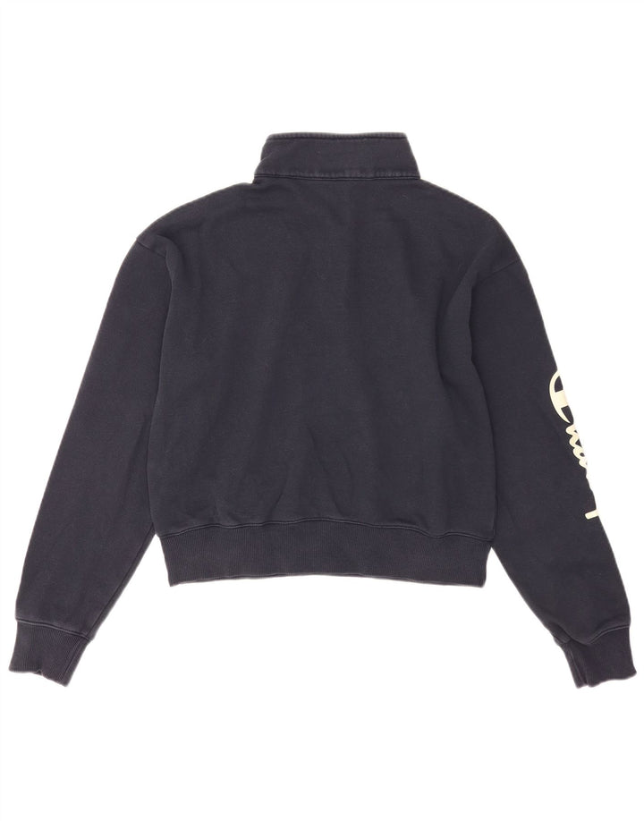 Champion Womens Crop Graphic Sweatshirt Jumper UK 14 Medium Navy Blue