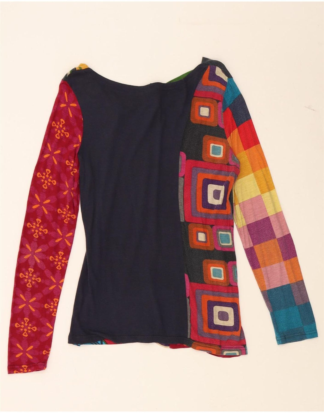DESIGUAL Womens Abstract Pattern Graphic Top Long Sleeve UK 10 Small Red