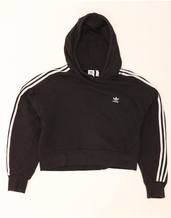 Adidas Womens Crop Oversized Hoodie Jumper UK 10 Small Black Cotton